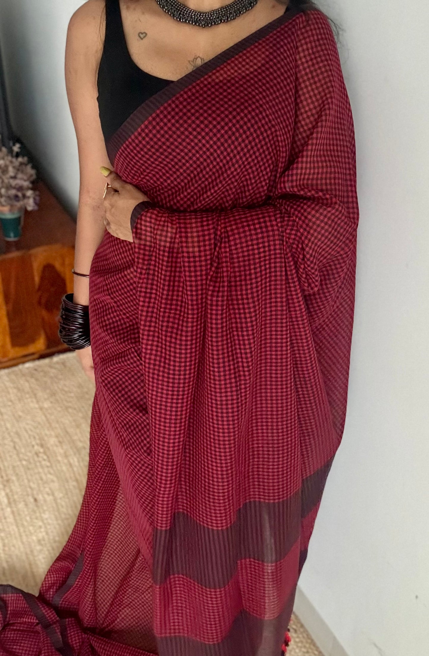 Maroon and black mul, micro checks - YCBCMCLSE20