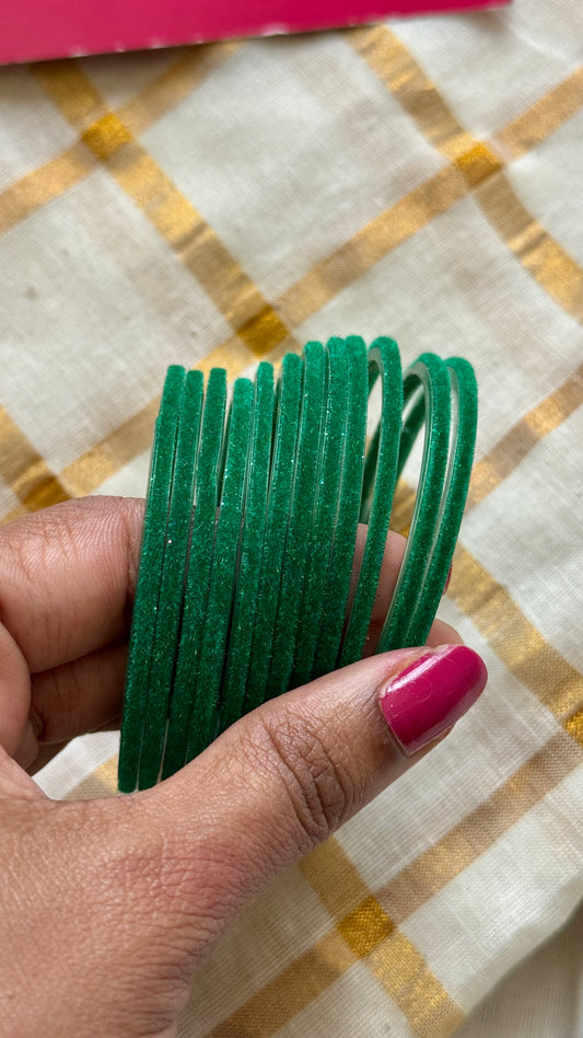 Green velvet glass bangles, set of 12 - YCBANGL381