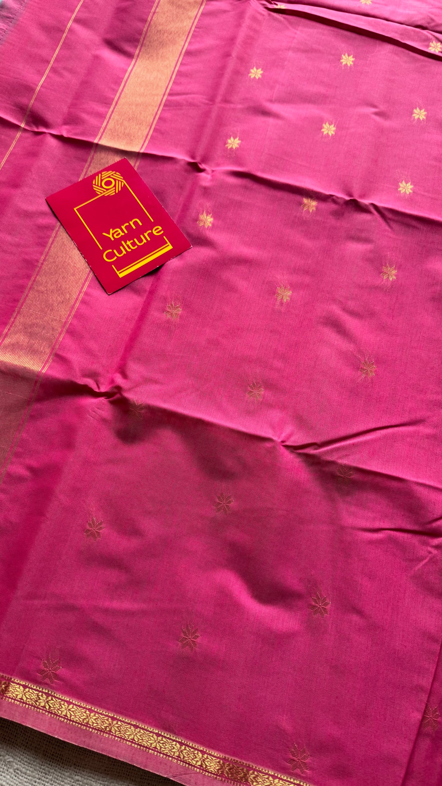 Sky blue with pink, gold buttas, semi maheshwari cotton silk - YCCOTNFEJUSM06