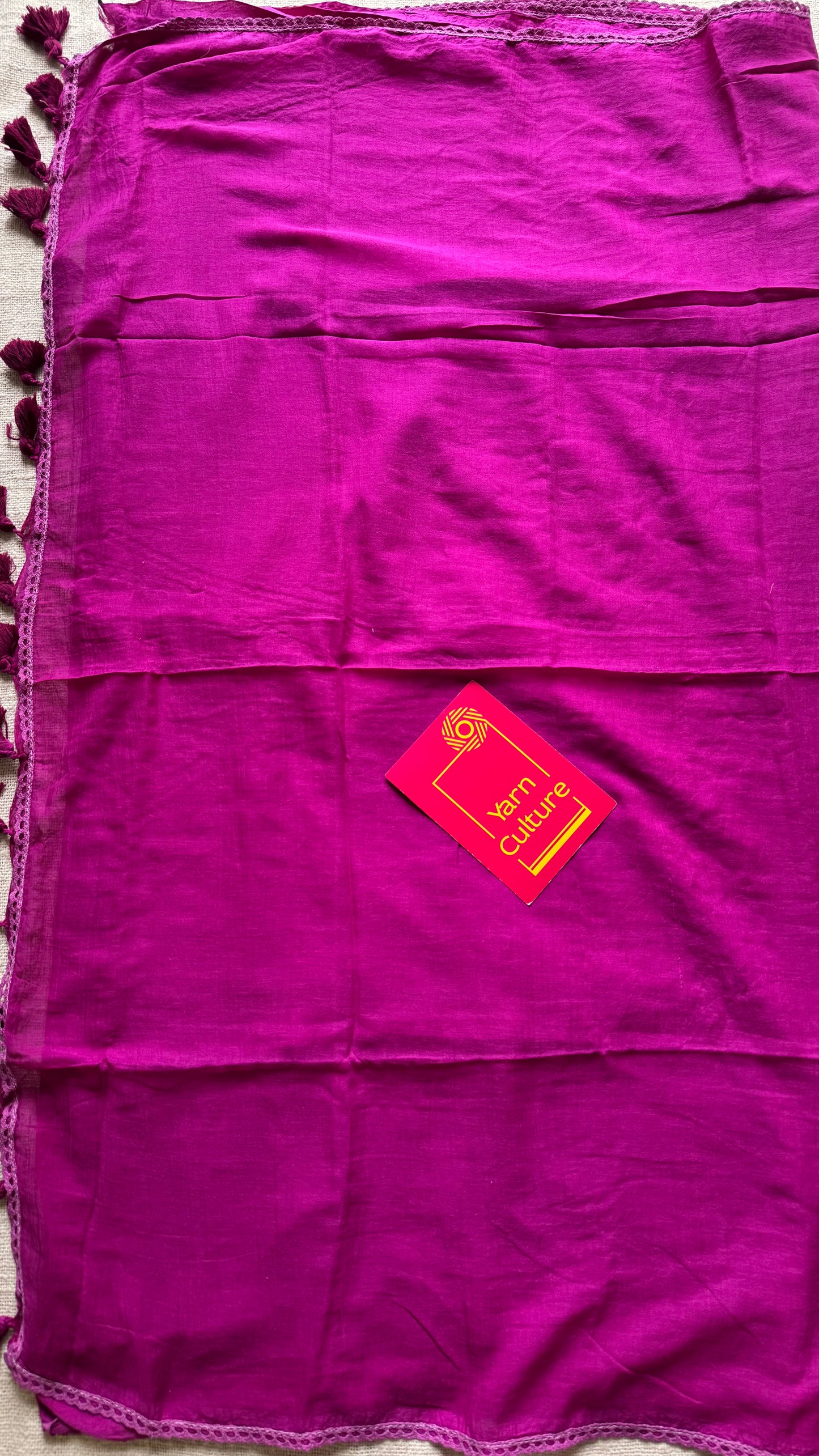 Purple pink plain mul with lace border - YCBCMCLSE02