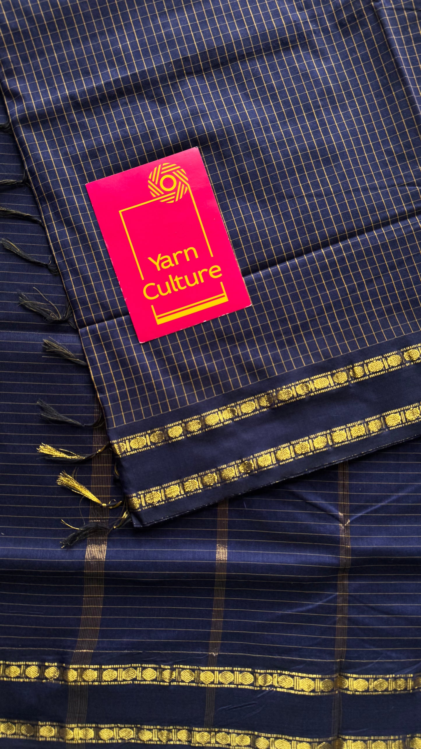 Dark blue, arani checks, cotton silk - YCCOTNJUAR06