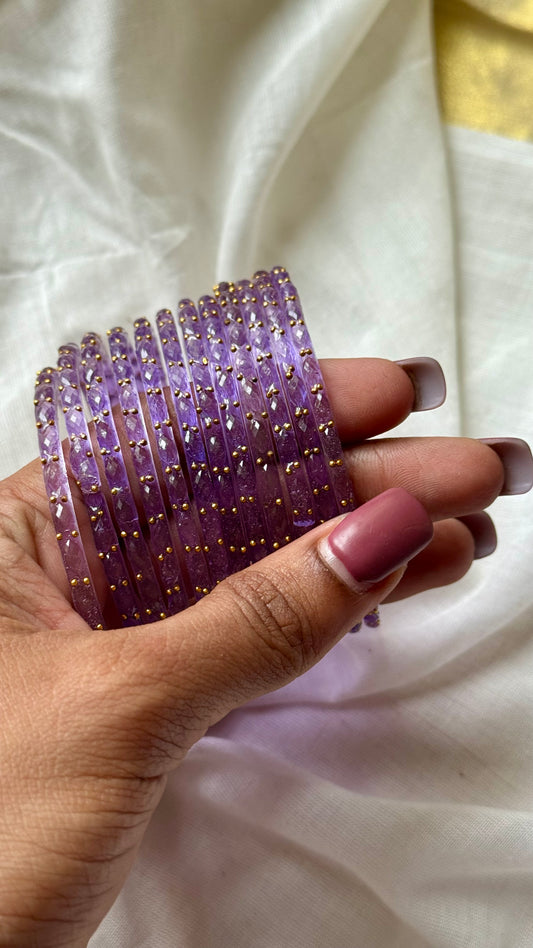 Lavender raindrop glass bangles, set of 12 - YCBANGL851