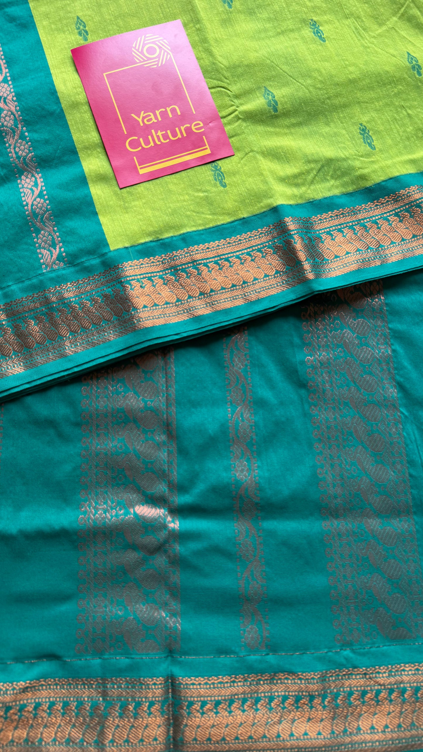 Bright green with turquoise, cotton silk - YCCOTNOCKCS14