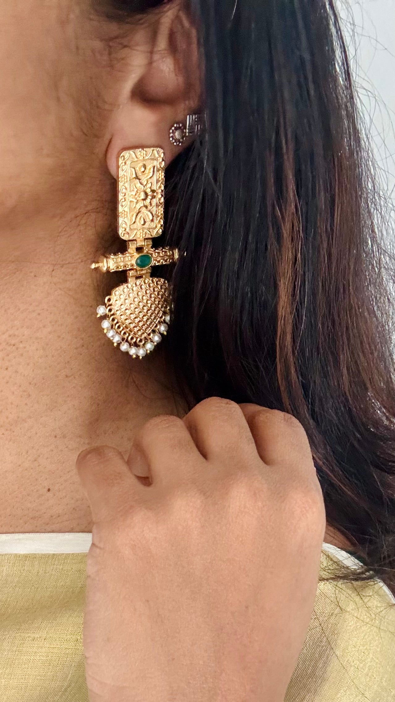 Gold plated dangler earrings, multiple colours - YCGPED176