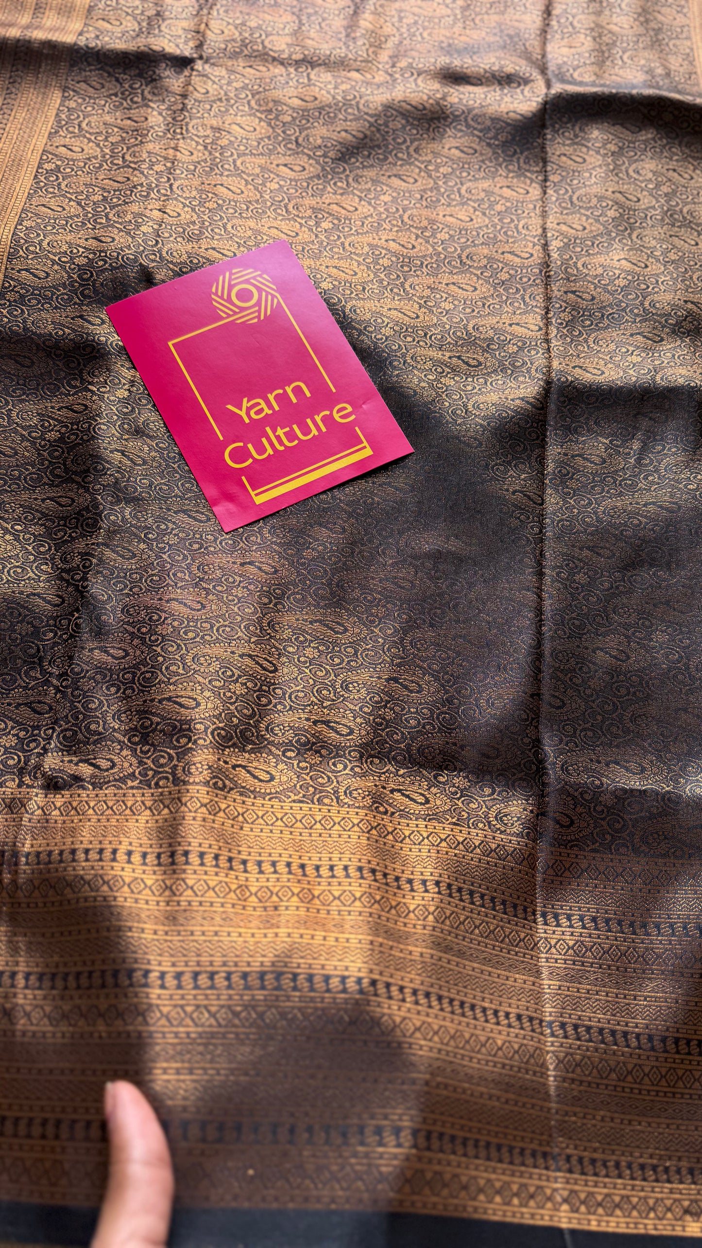 Black, antique gold zari, semi-silk - YCDOSOCSS08