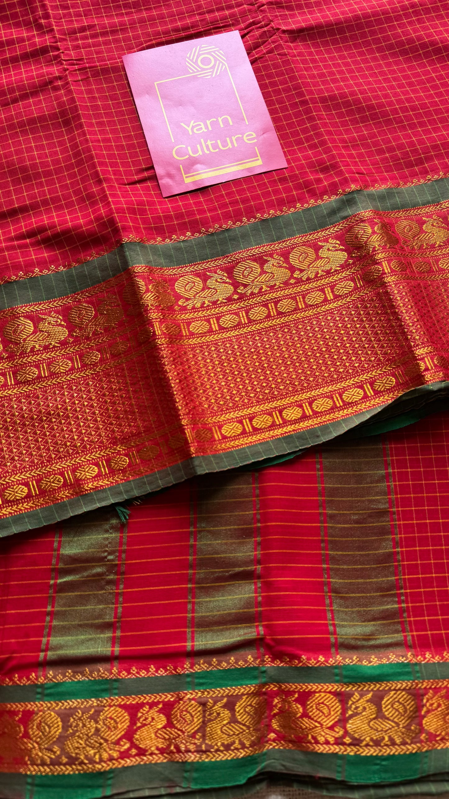 Red checks with zari border, premium narayanpet, soft cotton - YCWOTDOCNP05