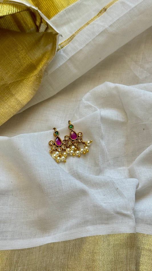 Bugadi clip-on (non pierced), green, ruby, white - YCGPBU686