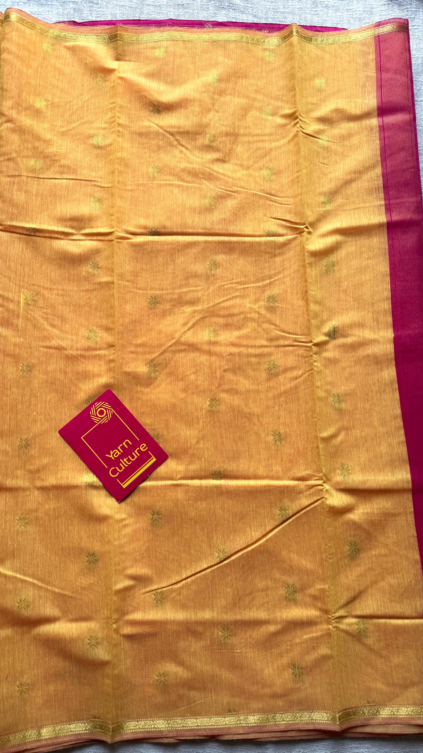 Yellow with pink, gold buttas, semi maheshwari cotton silk - YCCOTNFEJUSM08