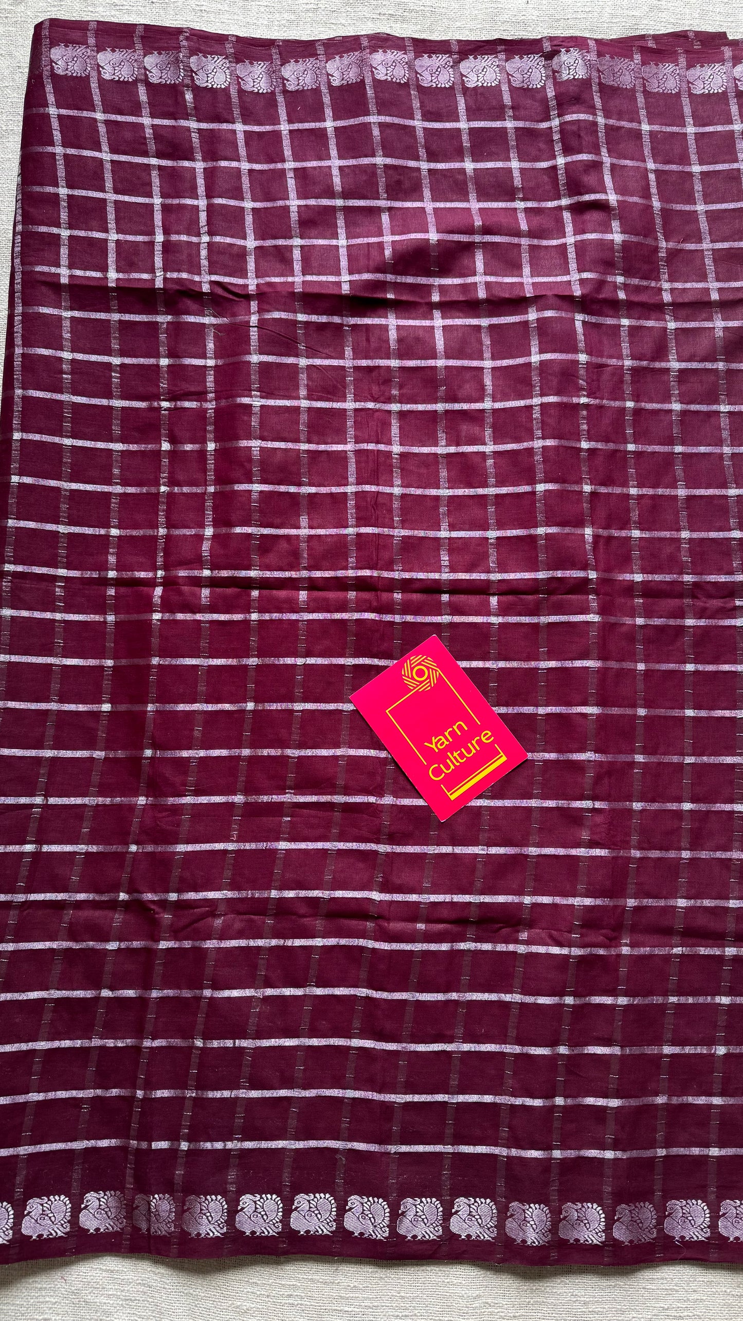 Wine silver pavithra kattam sungudi, madurai cotton - YCCOTNSEMS09