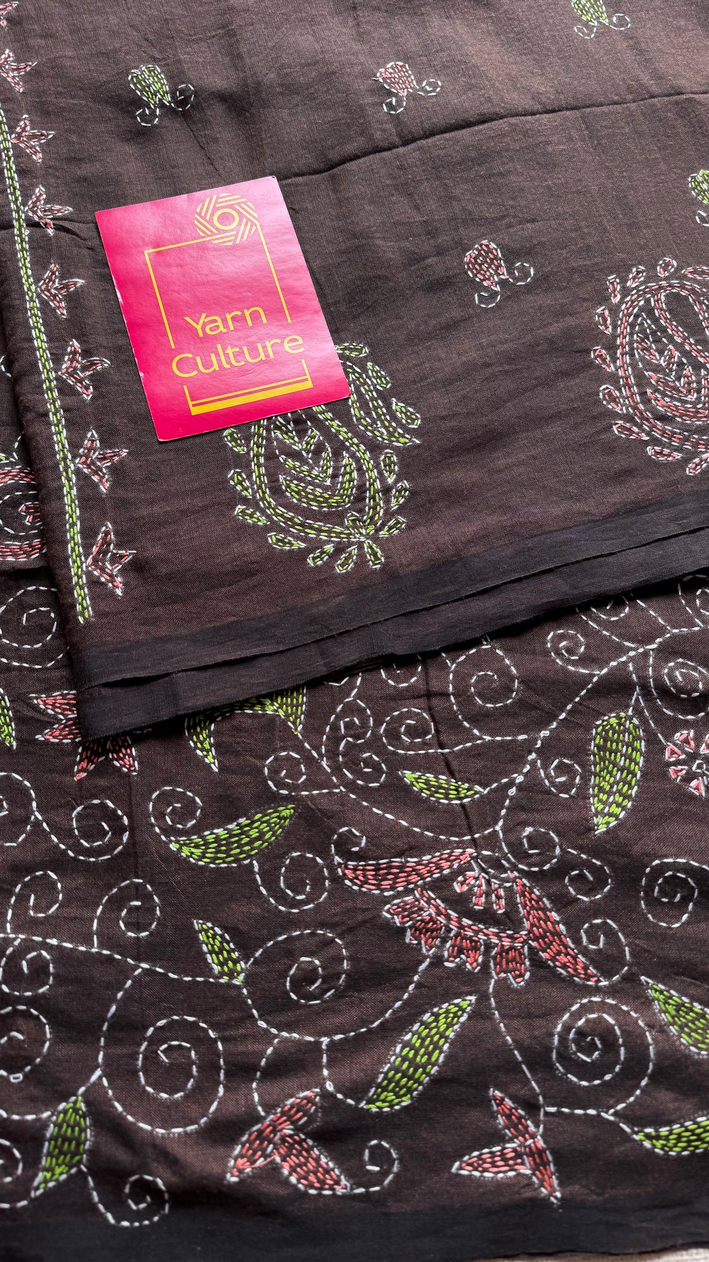 Mrittikar Gondho (মৃত্তিকার গন্ধ) - The Scent of Soil, dark brown kantha weave in soft khadi cotton - YCBCSEKC04