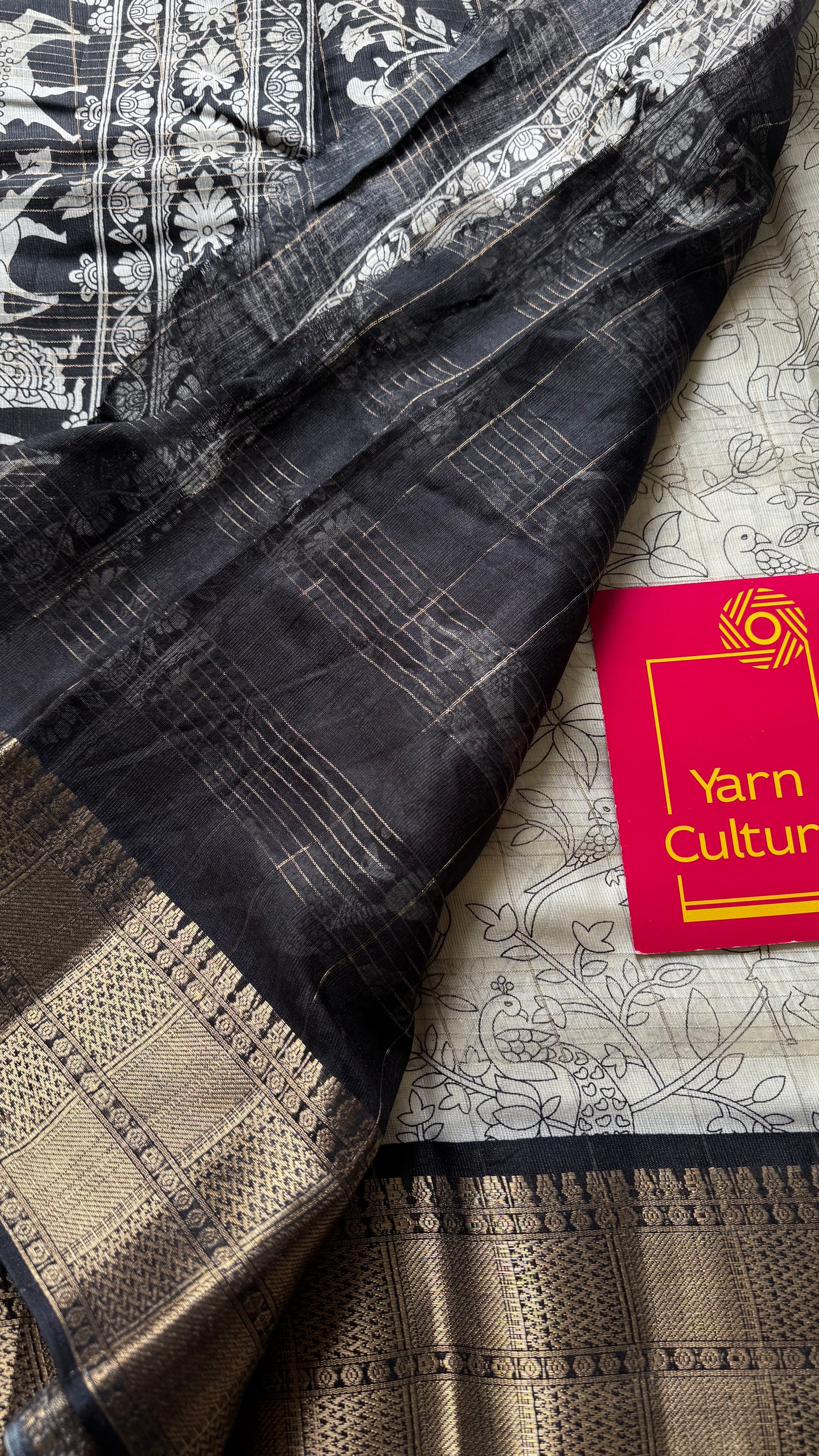 Off white and black, printed kalamkari, semi-tussar - YCWOTDSTK10