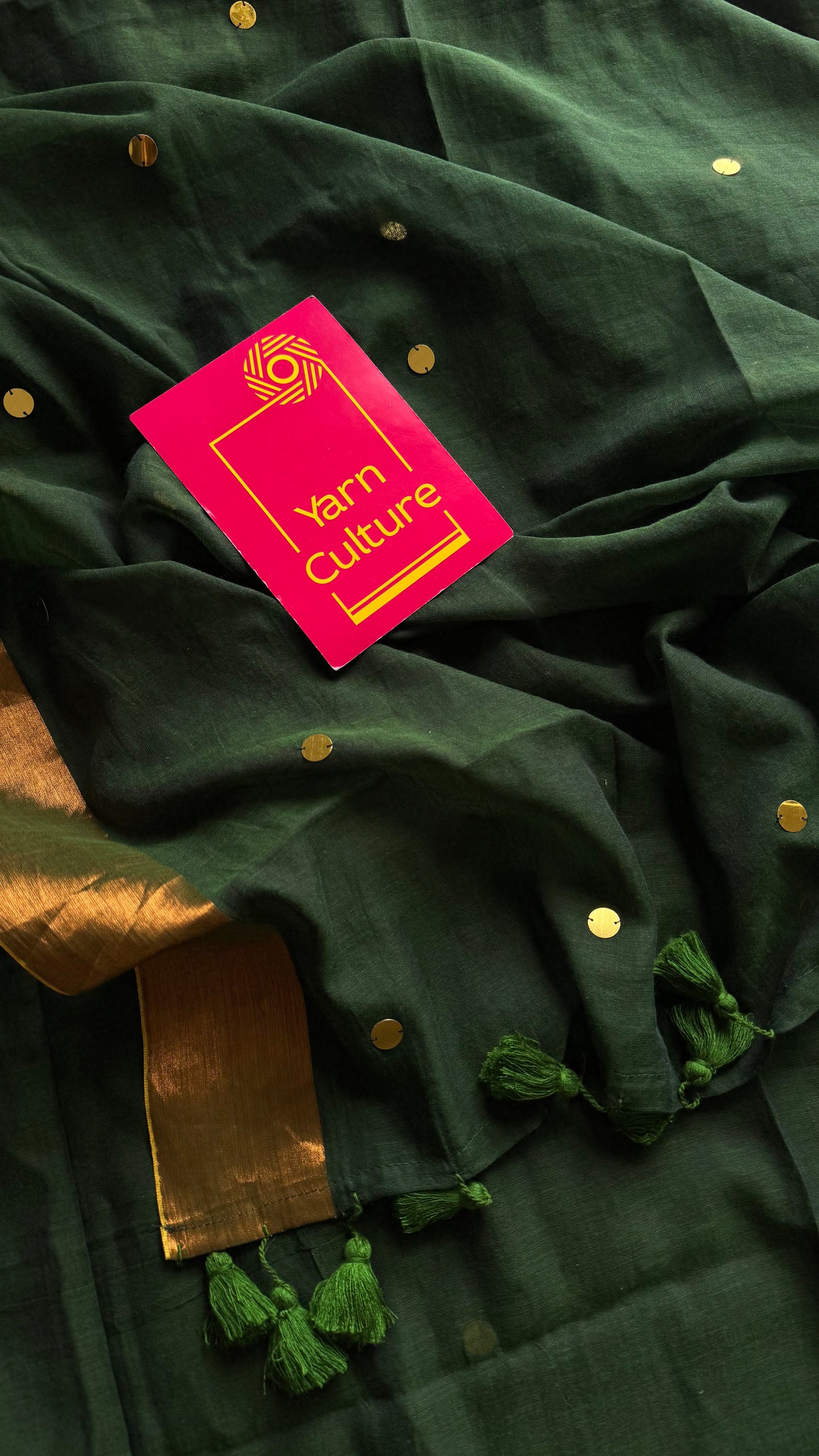 Dark green mul with sequins and copper zari border - YCBCMCLSE08