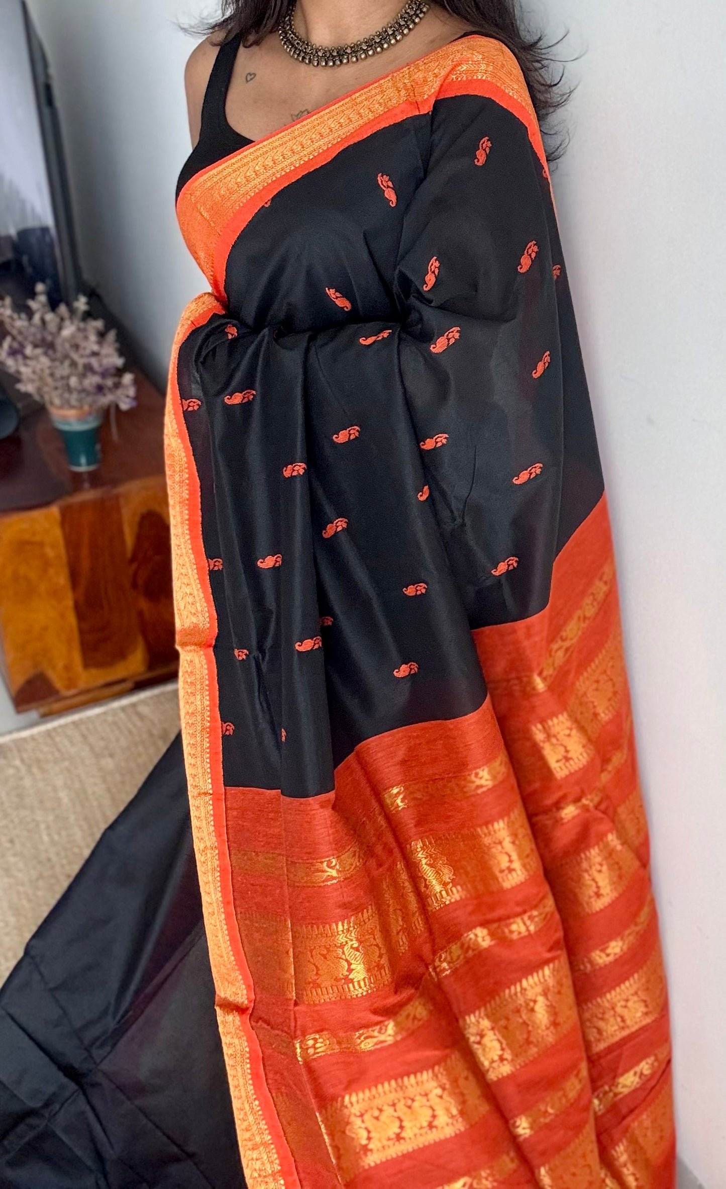 Black with orange - cotton silk - YCCOTNSEKCS07