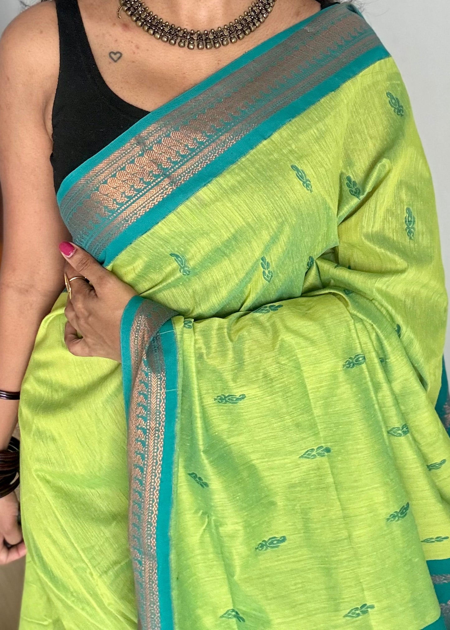 Bright green with turquoise, cotton silk - YCCOTNOCKCS14