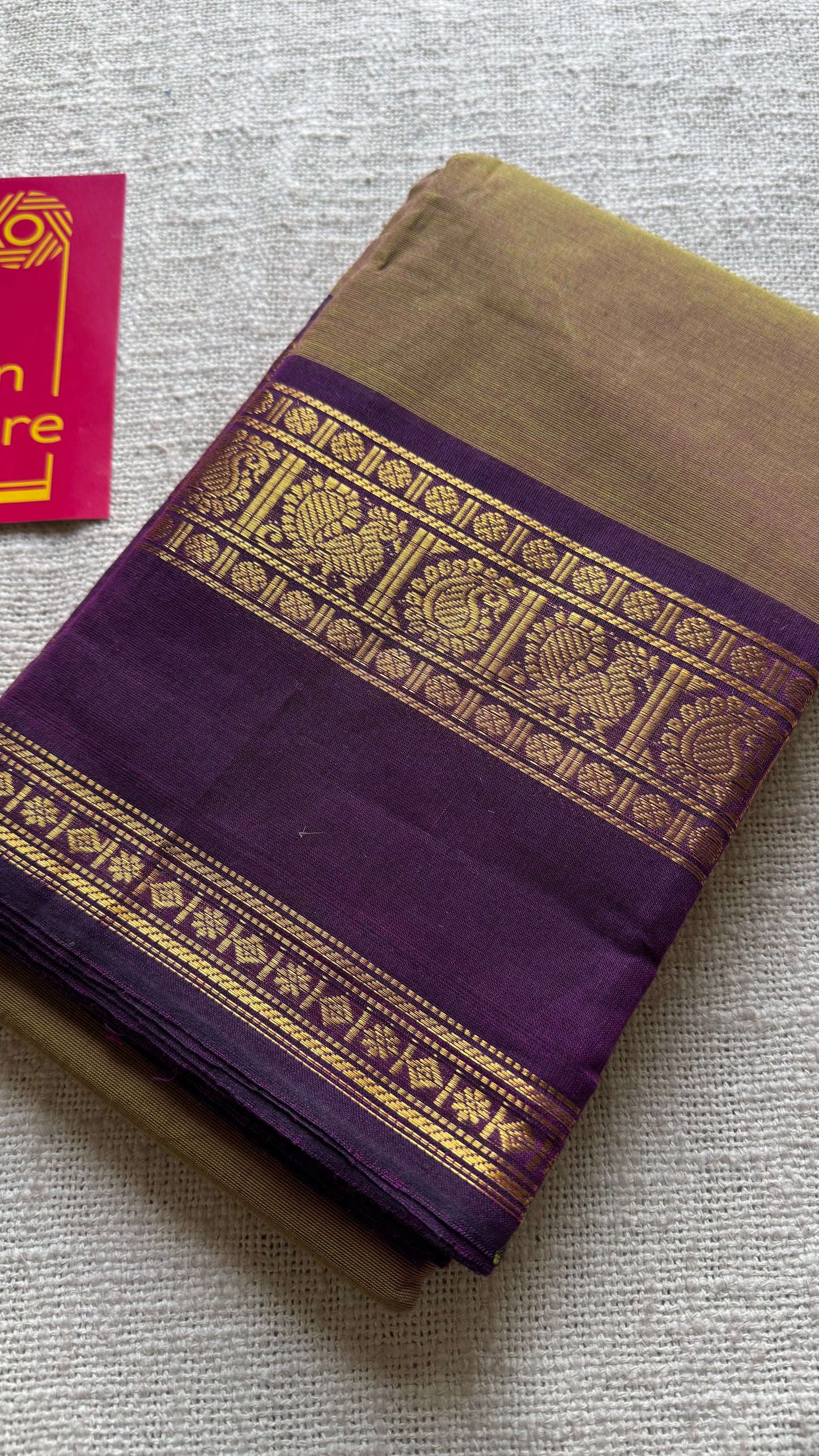 Pale taupe dual tone with dark purple contrast border, kanchi cotton - YCCOTNOCCC05