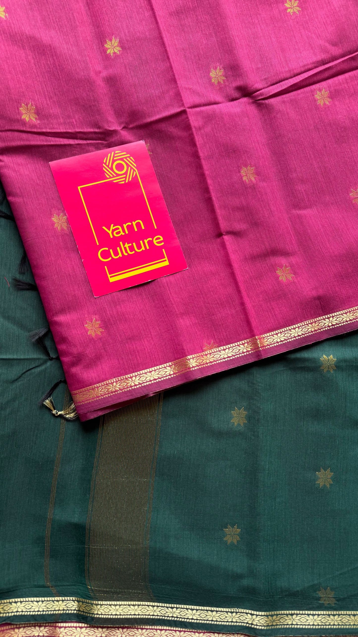 Berry pink with green, gold buttas, semi maheshwari cotton silk - YCCOTNFEJUSM04