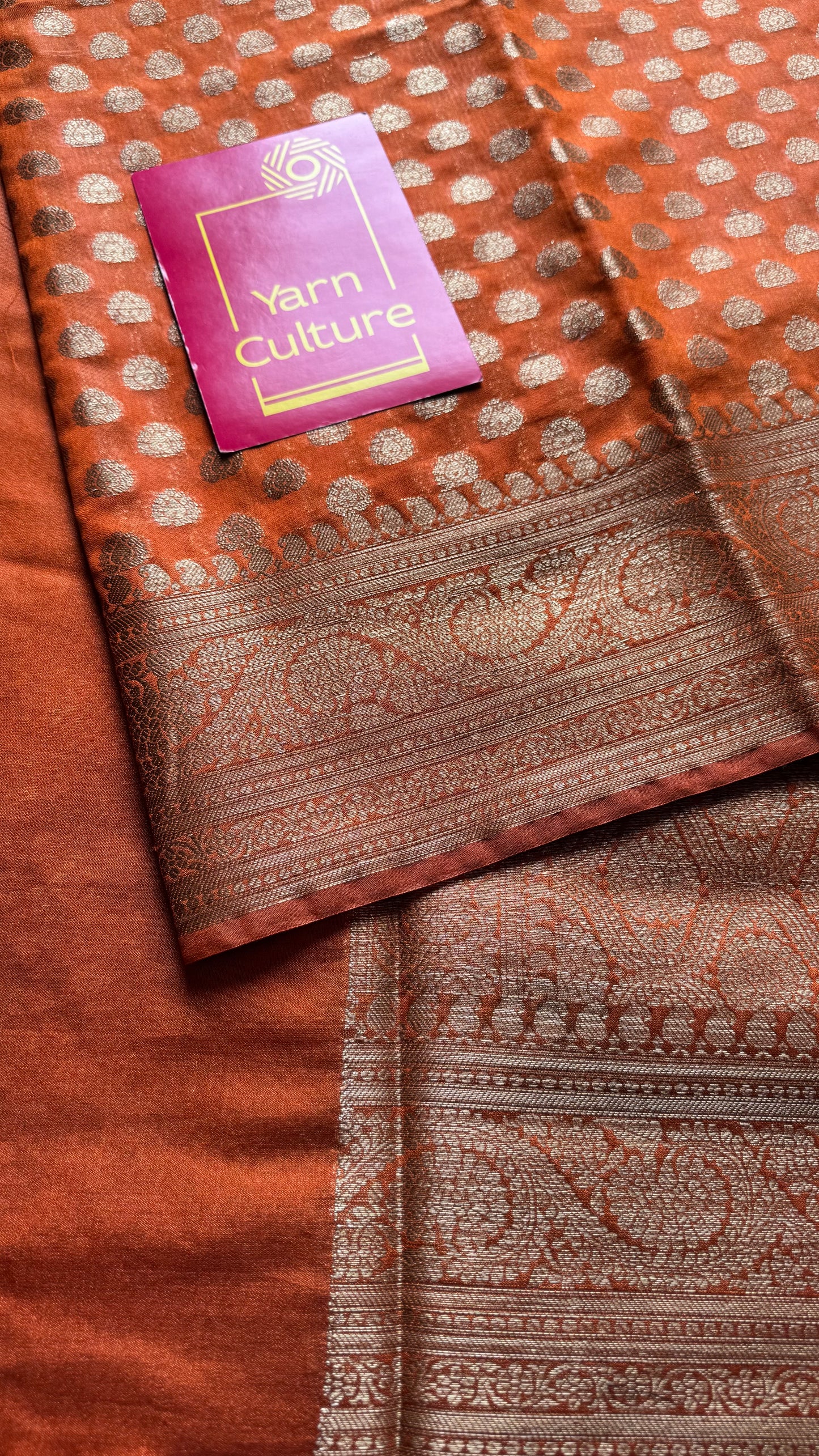 Topaz - Burnt orange, antique gold zari, Banarasi semi georgette - YCBLFEGAGZ19