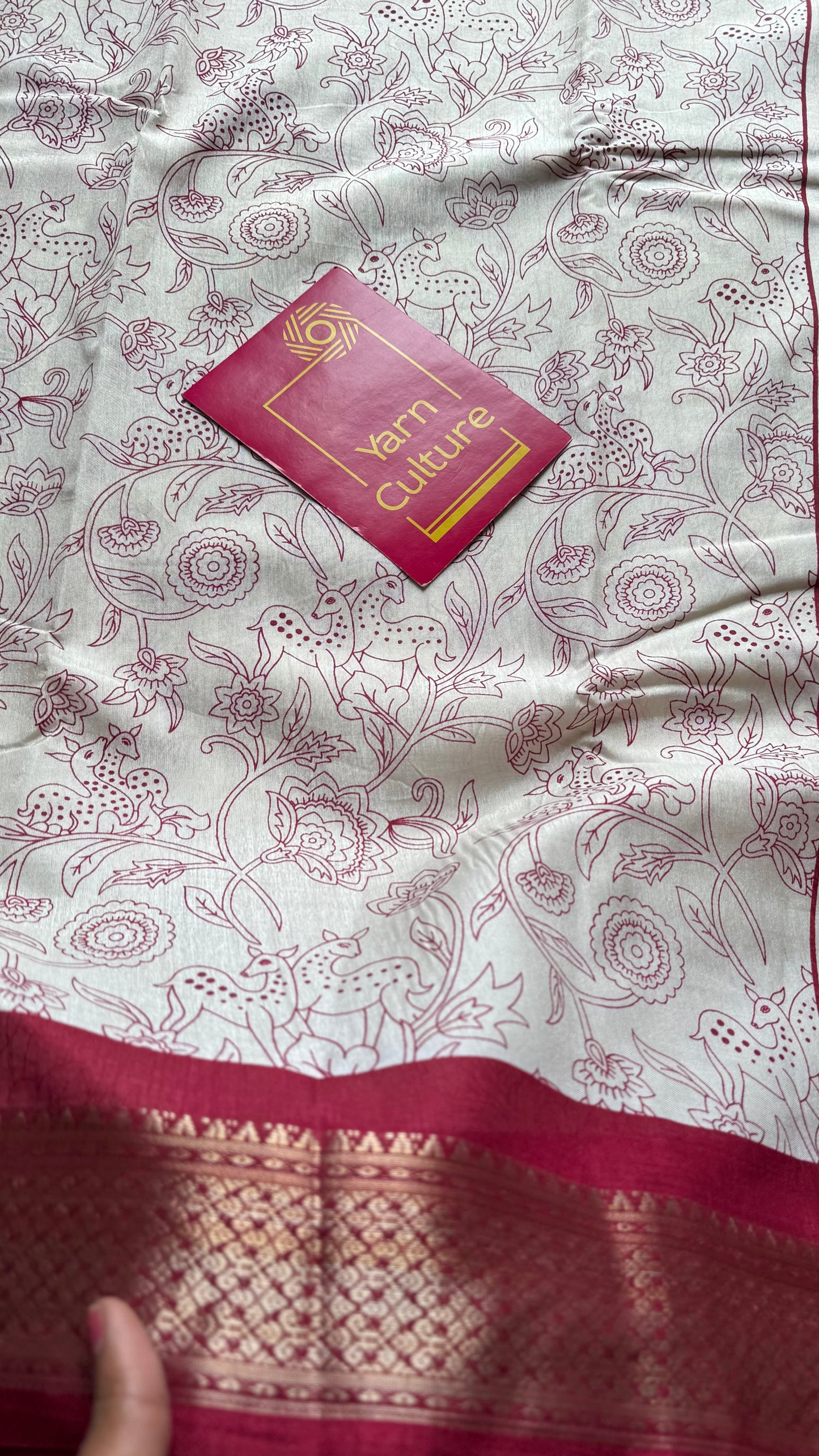 White and red contrast, printed kalamkari, semi-tussar - YCWOTDSTK01