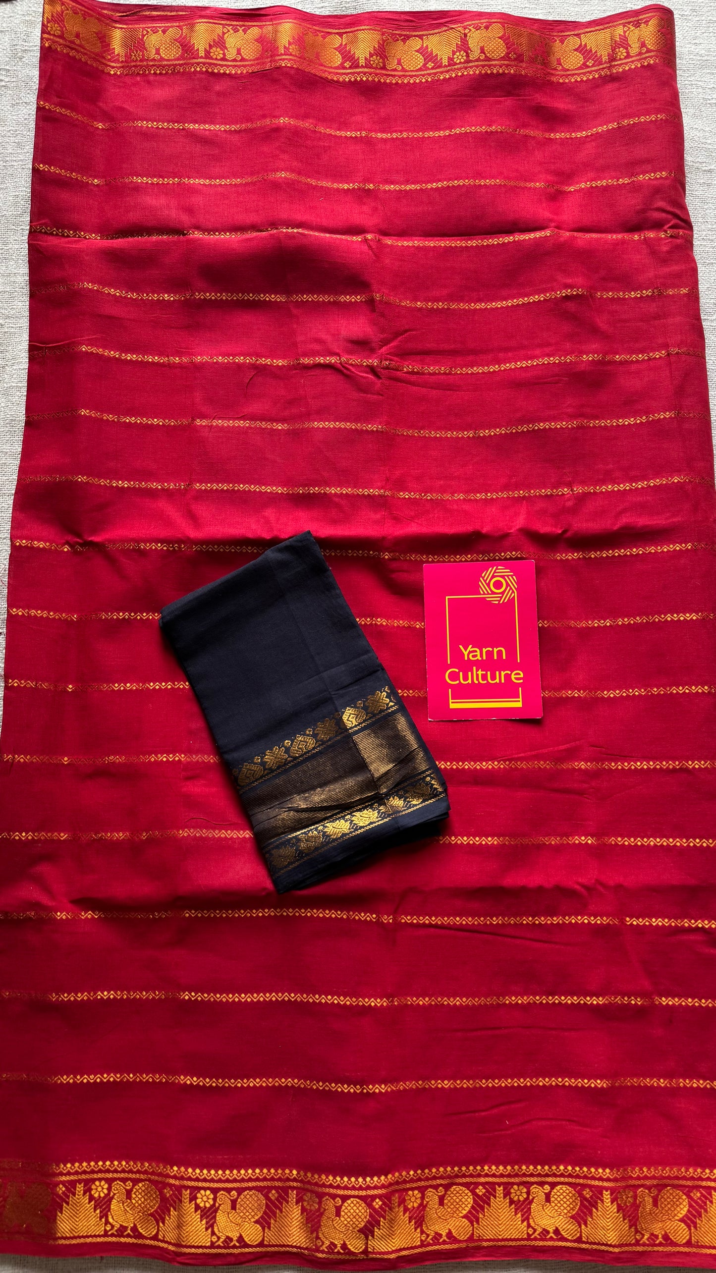 Red veldhaari, kattuchayam dyed, madurai cotton - YCCOTNSEMS85