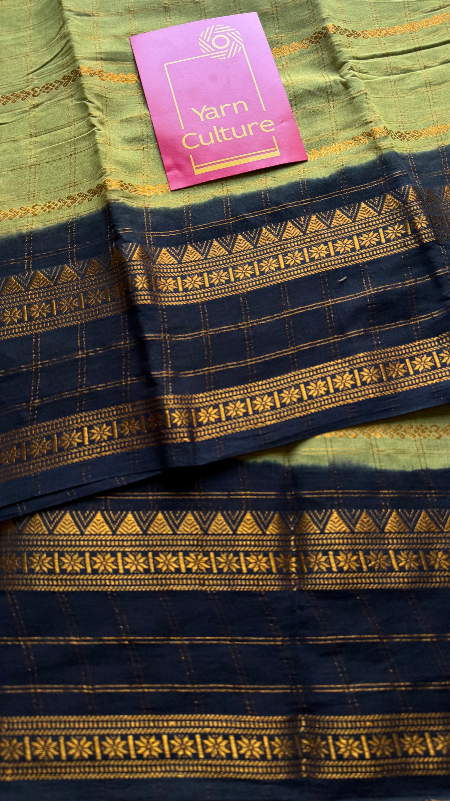 Pista green with black, Adayar checks with velthaari pattern, madurai cotton - YCCOTNOCSC08
