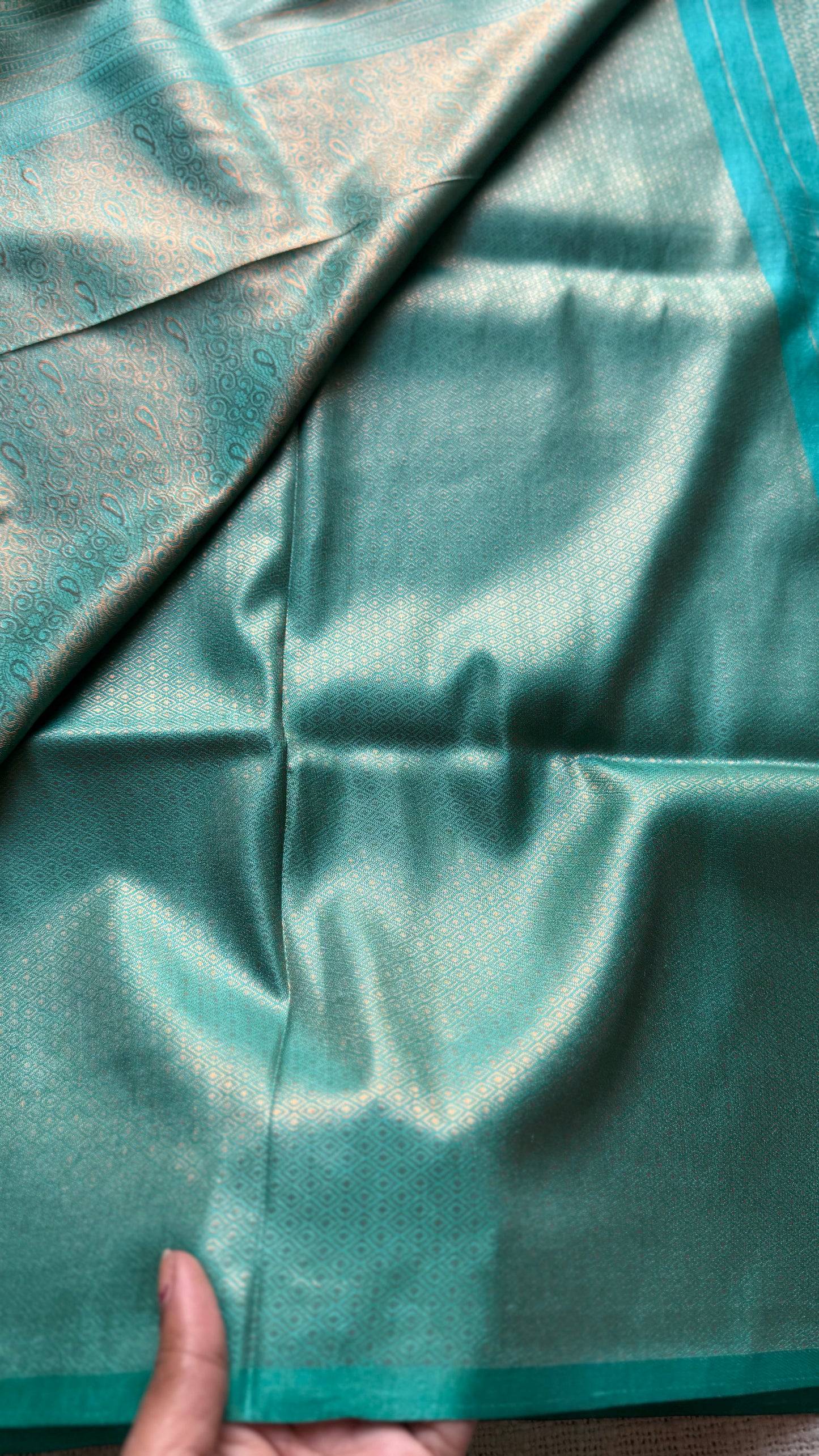 Firozi blue, antique gold zari, semi -silk - YCDOSOCSS03
