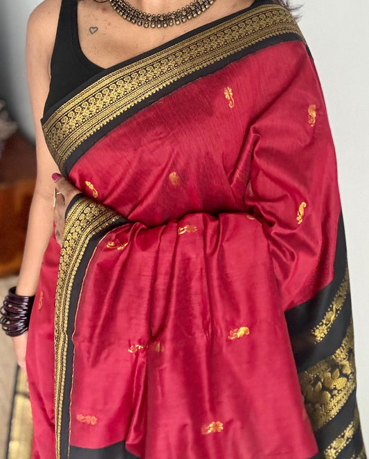 Red with black, cotton silk - YCCOTNOCKCS16