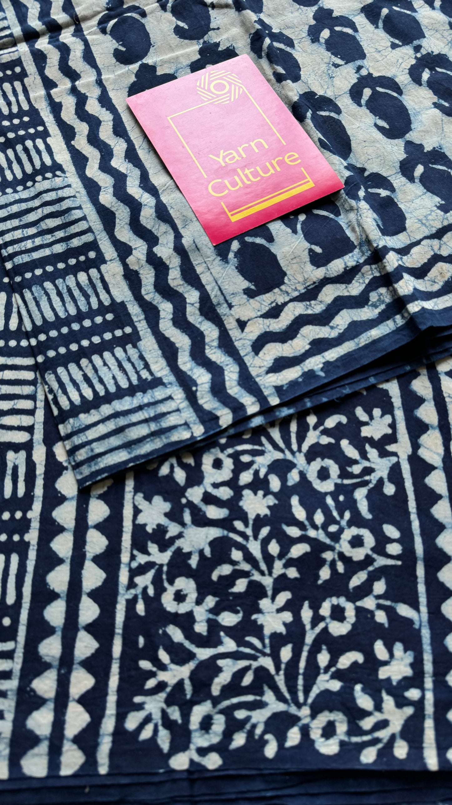 Beige with indigo paisley motifs, block printed soft cotton saree - YCTORCMA10