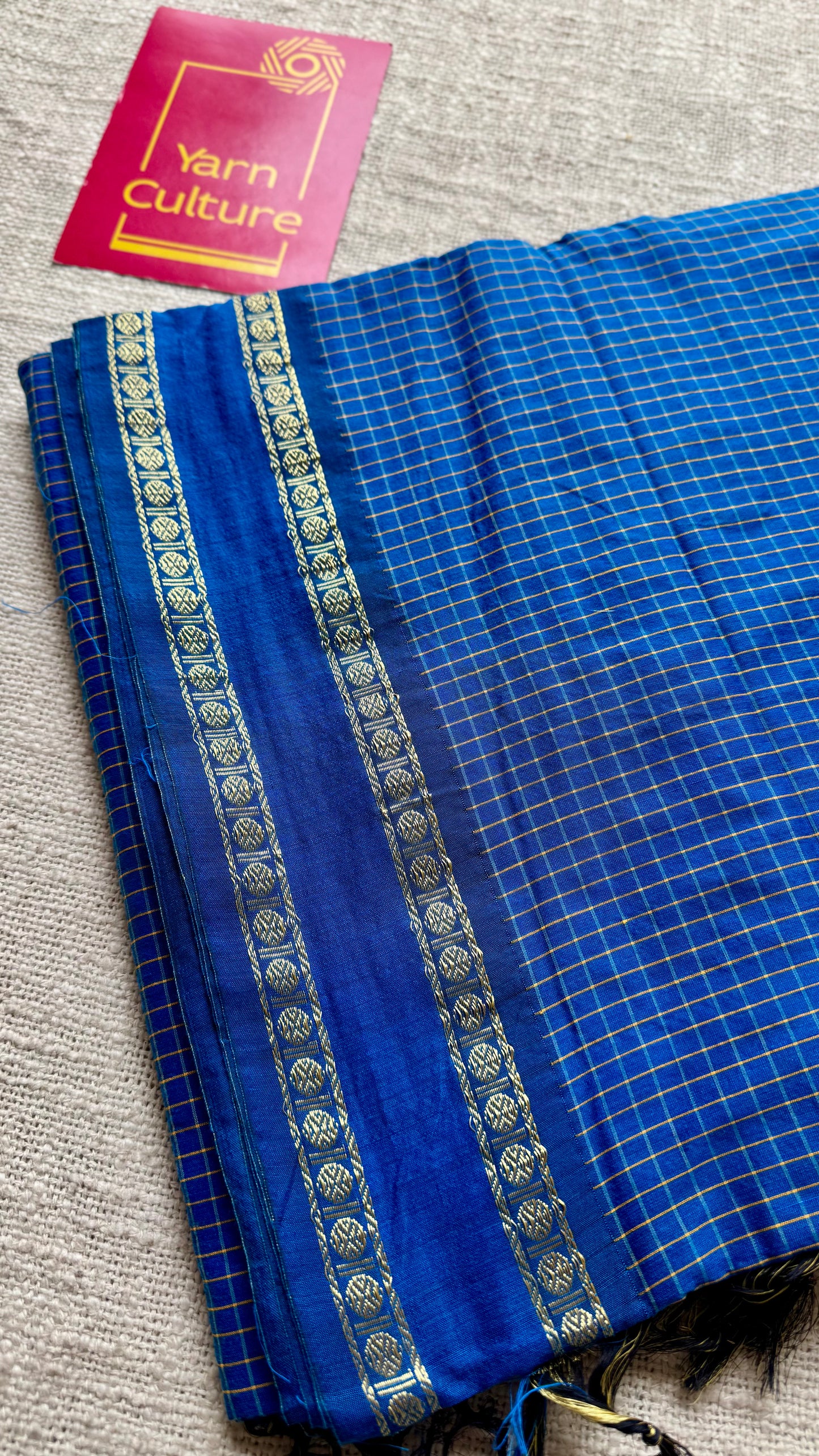 Peacock blue, arani checks, cotton silk - YCCOTNJUAR13