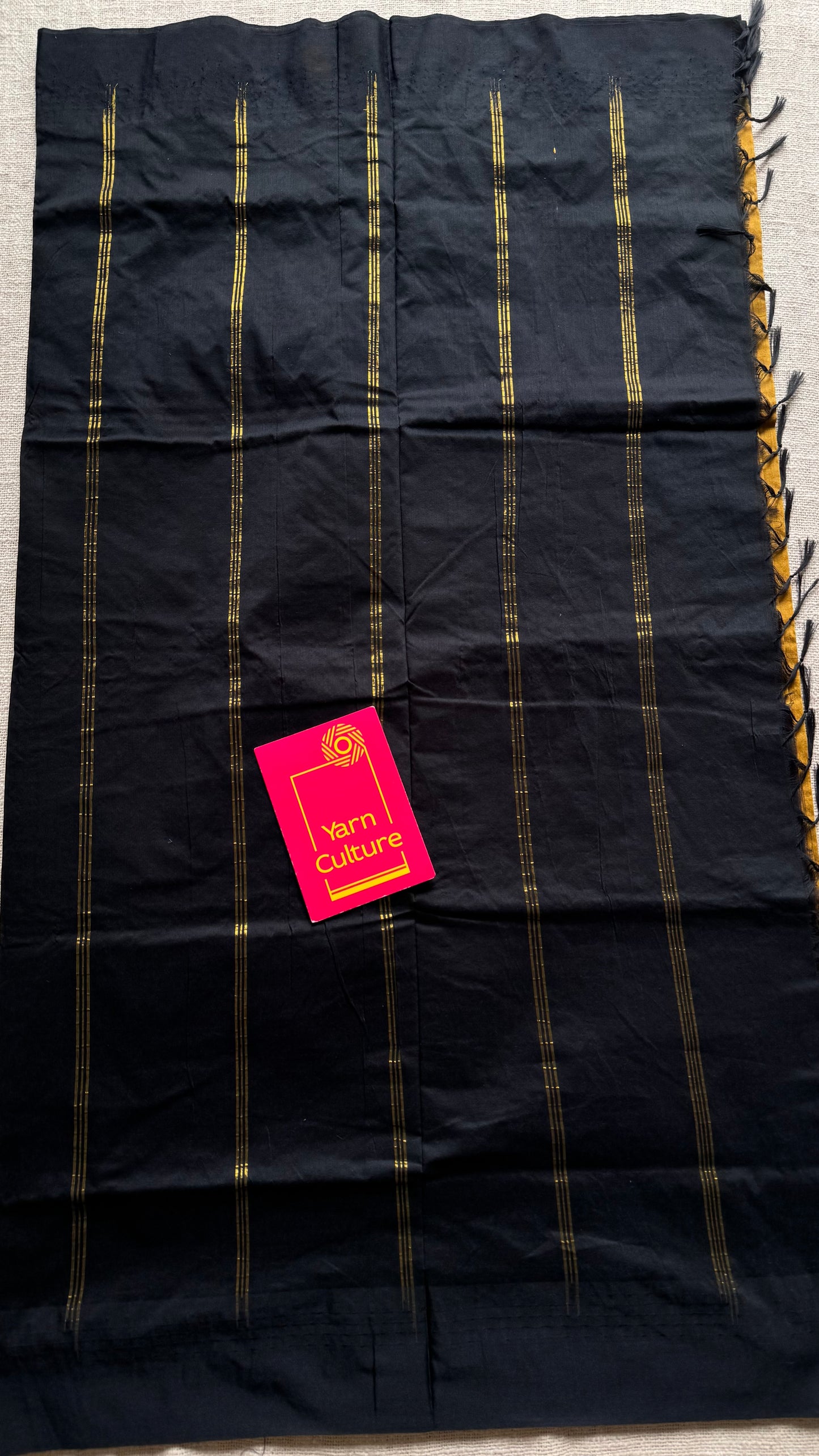 Yellow with black temple border - cotton silk - YCCOTNOCKCS1