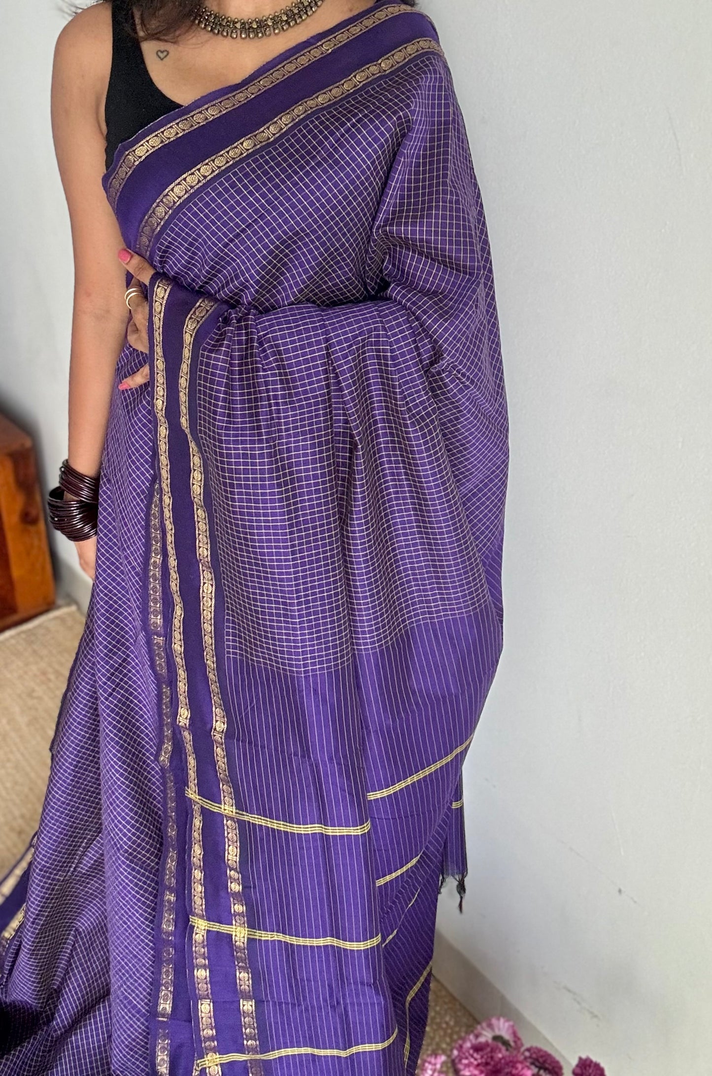 Violet, arani checks, cotton silk - YCCOTNJUAR01