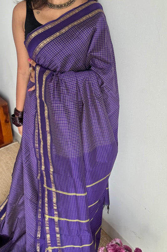 Deep Violet, arani checks, cotton silk - YCCOTNOCAR34