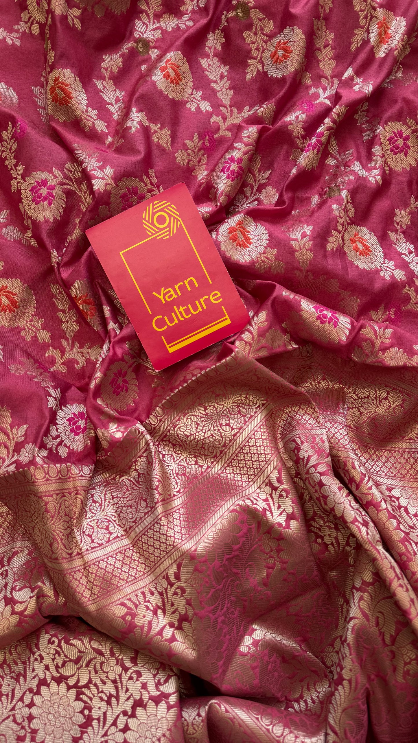 Dusty pink meenakari floral pattern in silver zari, Banarasi katan dupion silk - YCDESE09
