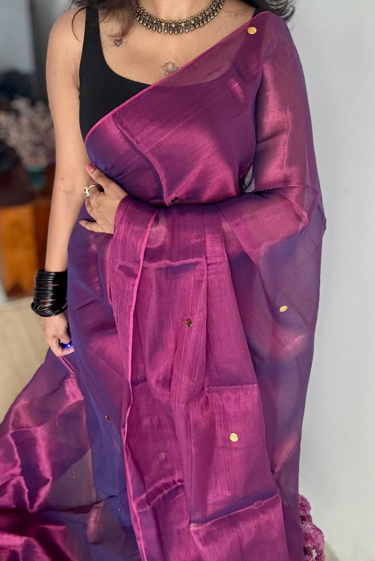Purple blue double tone, gold sequins, soft mul tissue - YCBCFEMCM30