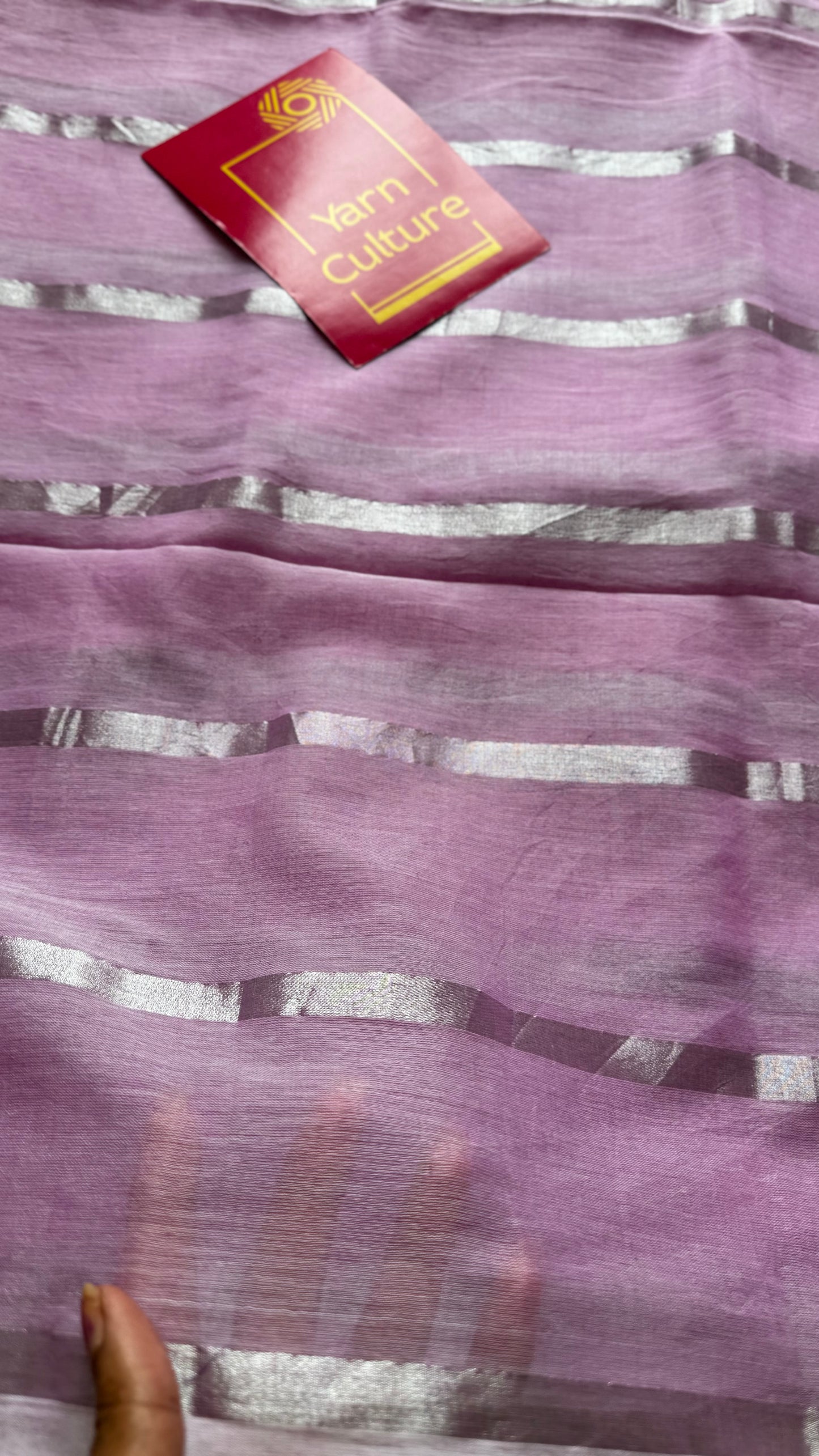 Lilac Fluff - soft lilac with silver zari stripes, mul cotton - YCBCJULMS01