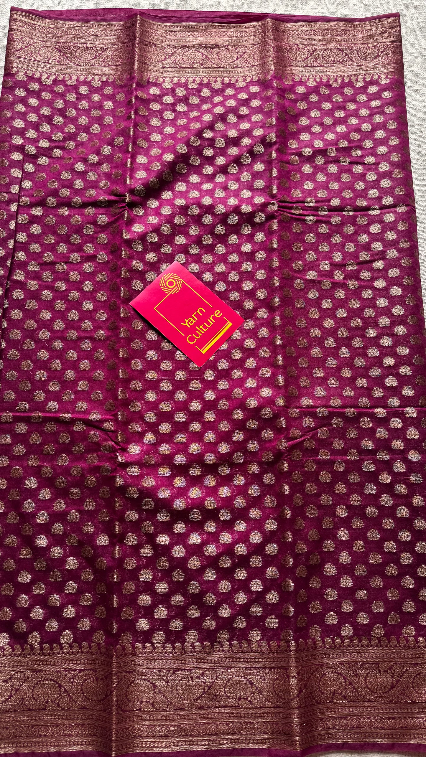 Cerise - Dark raspberry pink, antique gold zari, Banarasi semi georgette - YCBLFEGAGZ21