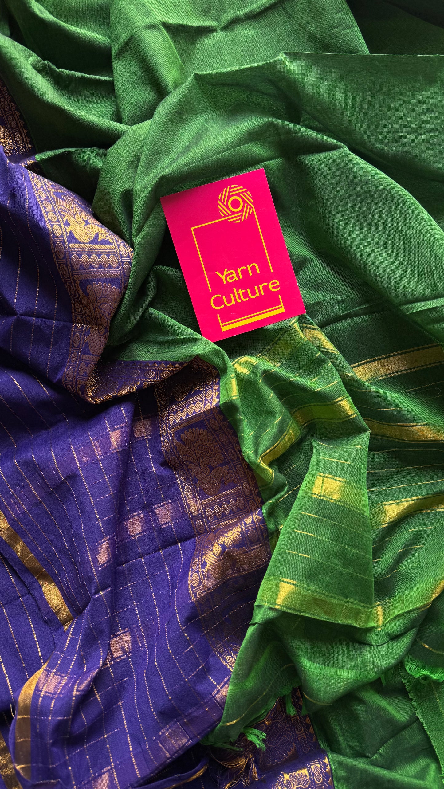 Green with blue border, premium narayanpet soft cotton - YCWOTDNPFE27
