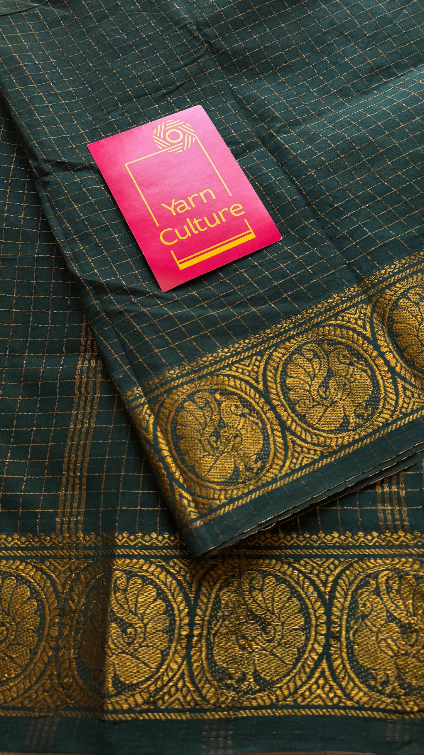 Dark green zari checkered sungudi, kattuchayam dyed madurai cotton - YCCOTNMSAP114