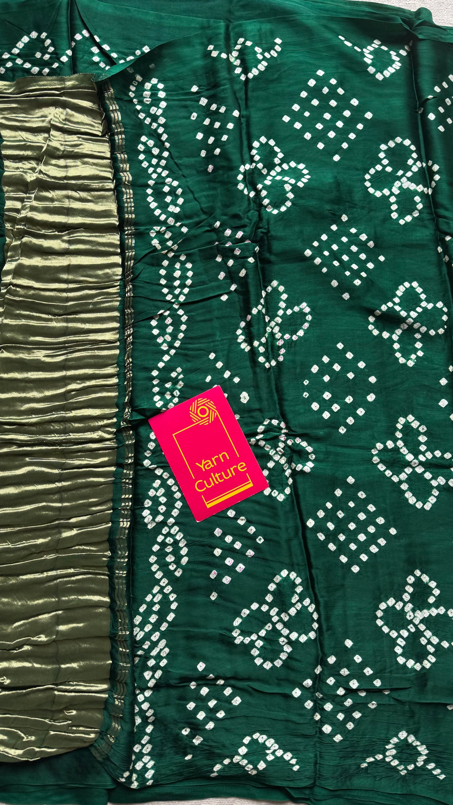 Green crushed bandhani modal silk with lagdi patta (zari pallu) - YCDESE30
