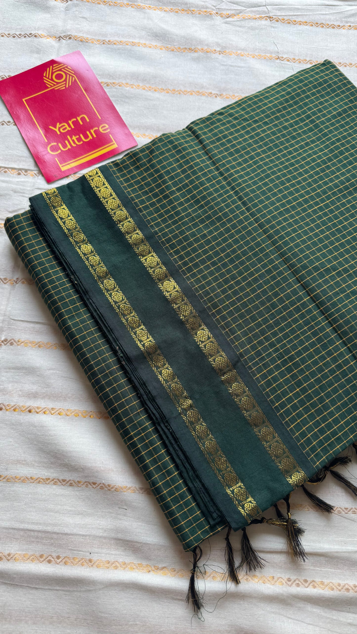 Dark green, arani checks saree, cotton silk - YCCOTNAUG18