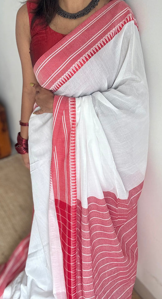 White with red thread border, soft cotton - YCBCDP11