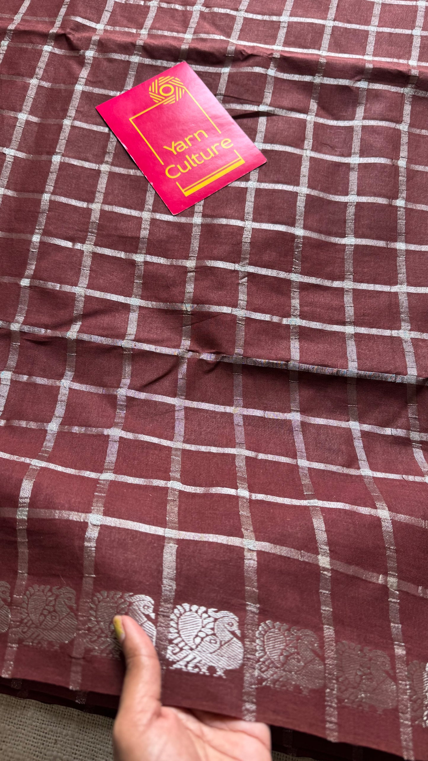 Brown silver pavithra kattam sungudi, madurai cotton - YCCOTNSEMS11