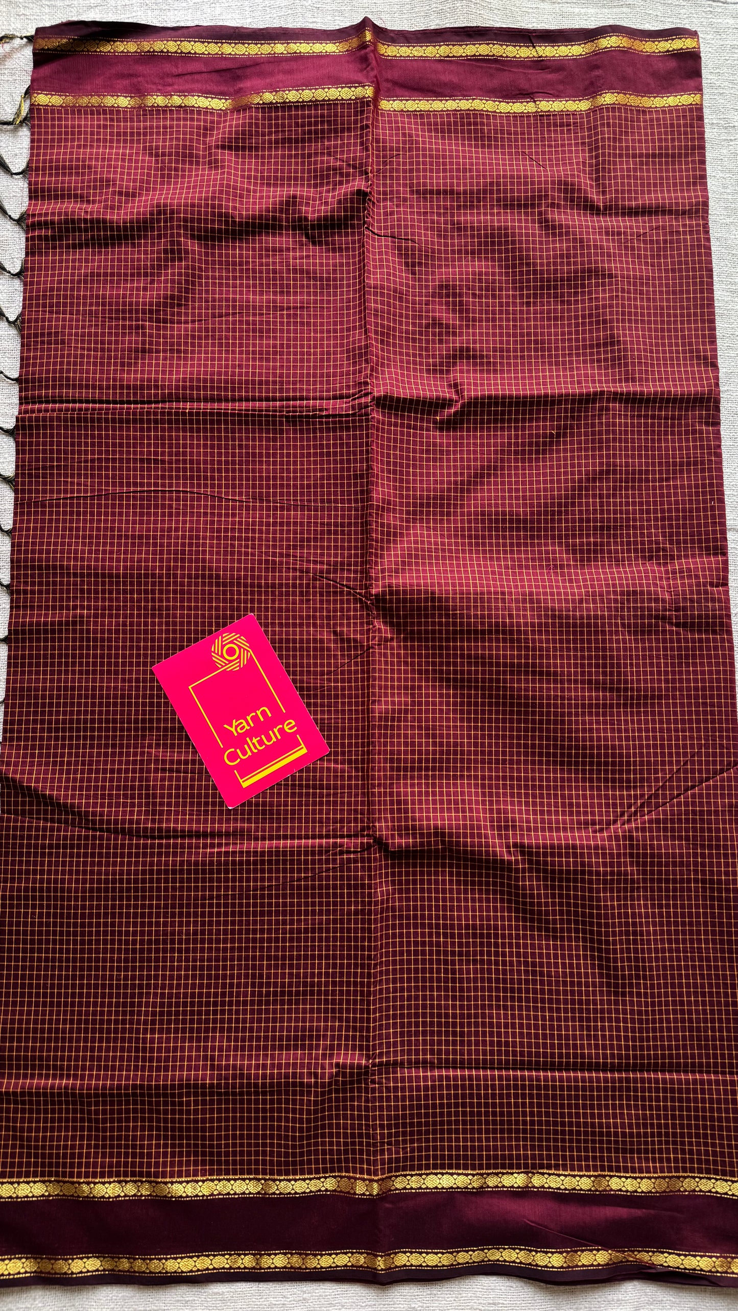 Maroonish brown, arani checks, cotton silk - YCCOTNOCAR07