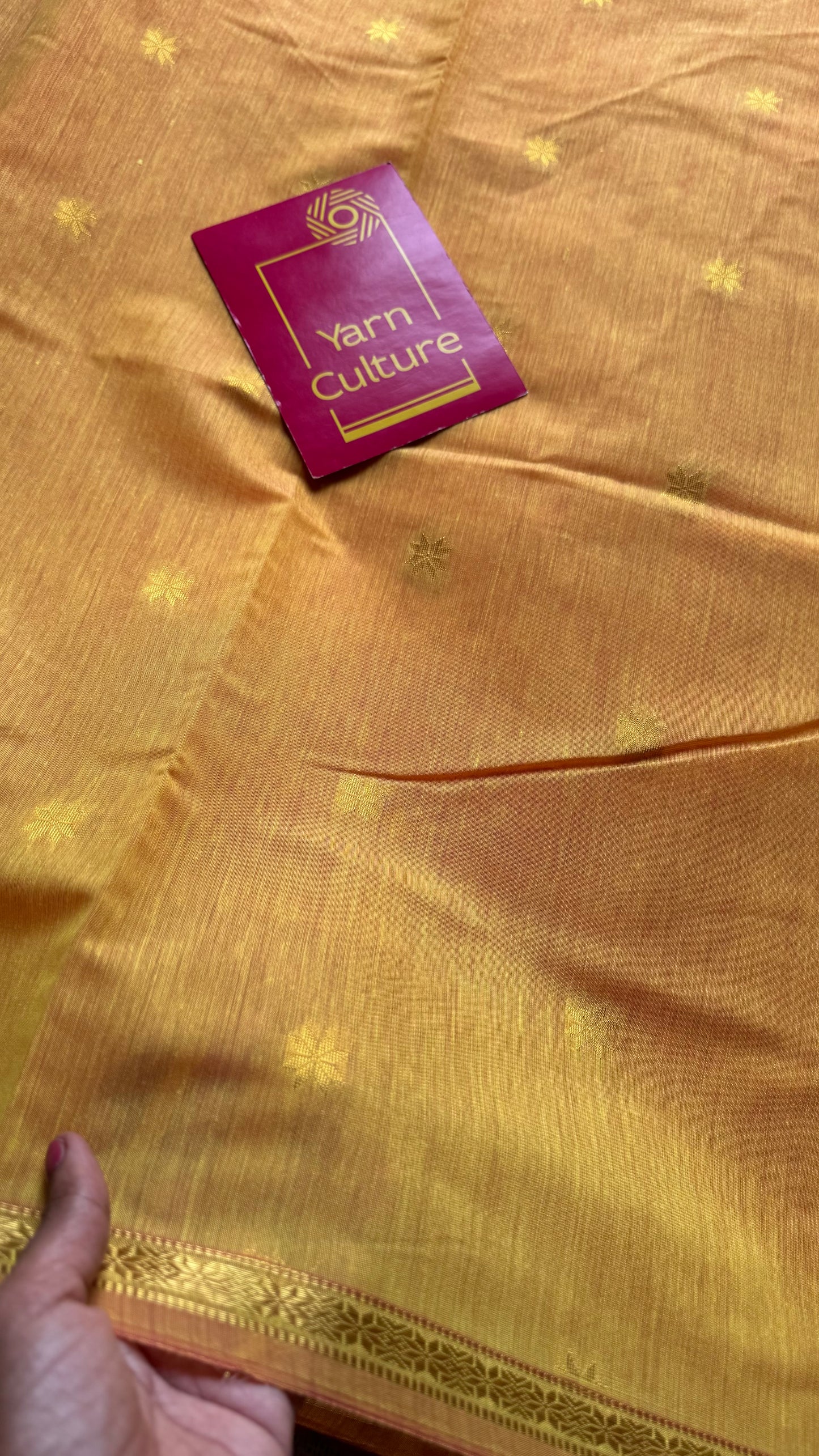 Yellow with pink, gold buttas, semi maheshwari cotton silk - YCCOTNFEJUSM08
