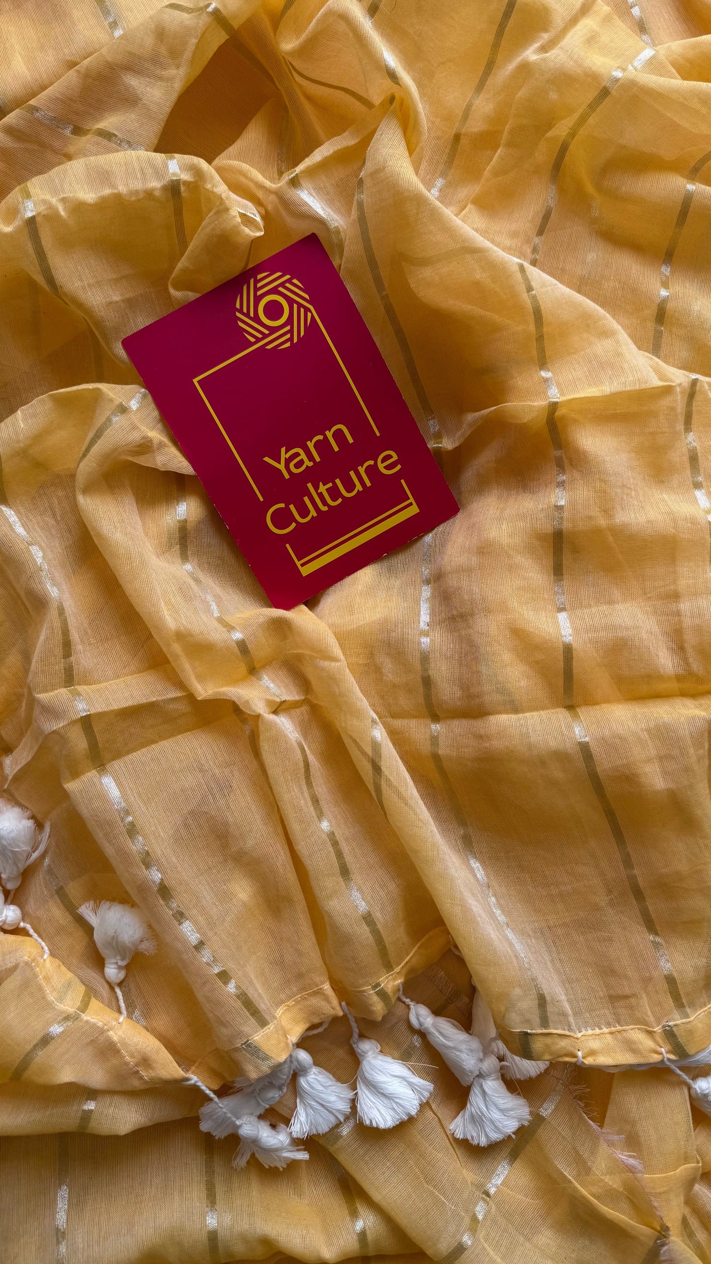 Musk Drizzle - pastel musk yellow with silver zari stripes, mul cotton - YCBCJULMS05