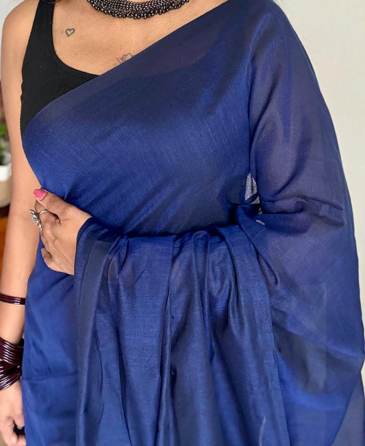 Dark blue soft cotton saree - YCBCKCAP25