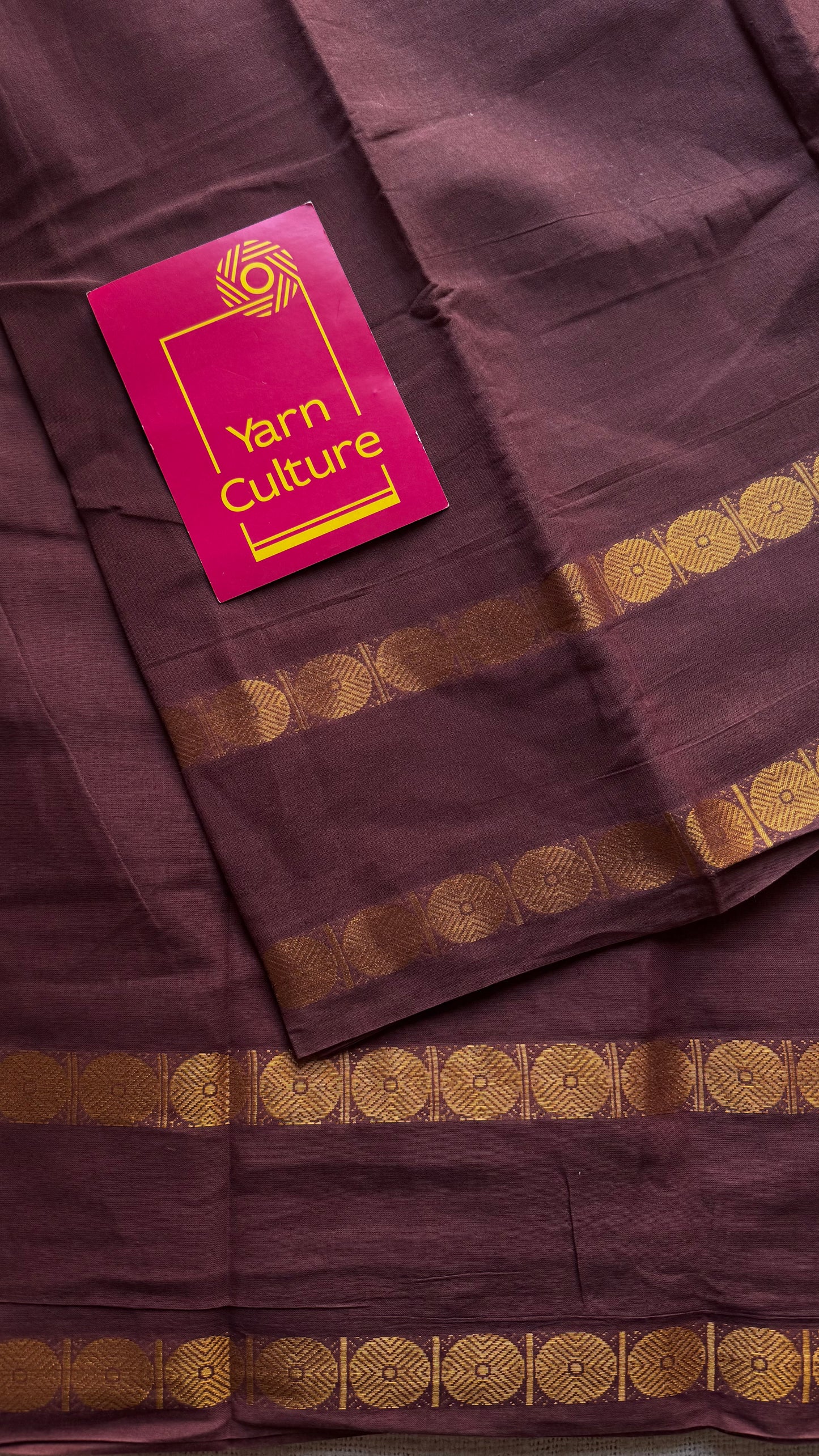 Brown with round motif gap border, kattuchayam dyed madurai cotton saree - YCCOTNMSFE114