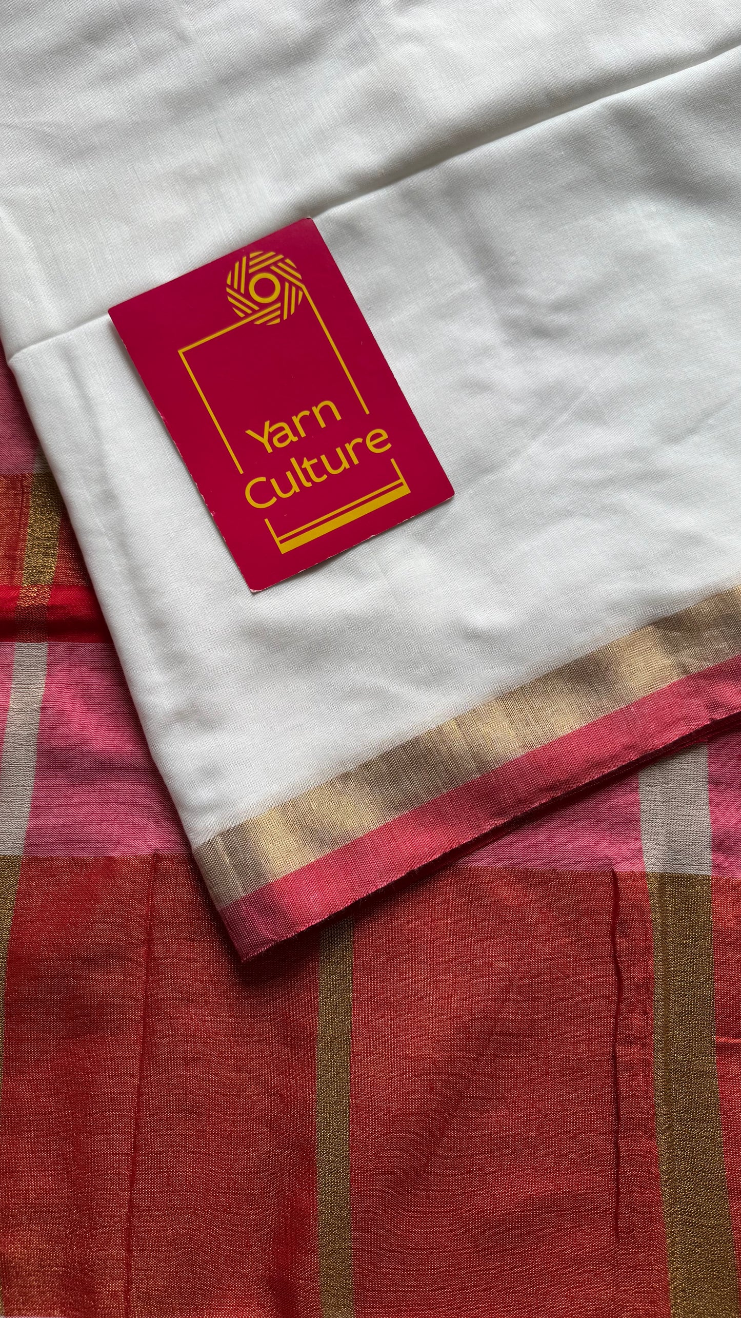 White with gold zari border, soft cotton - YCBCDP12