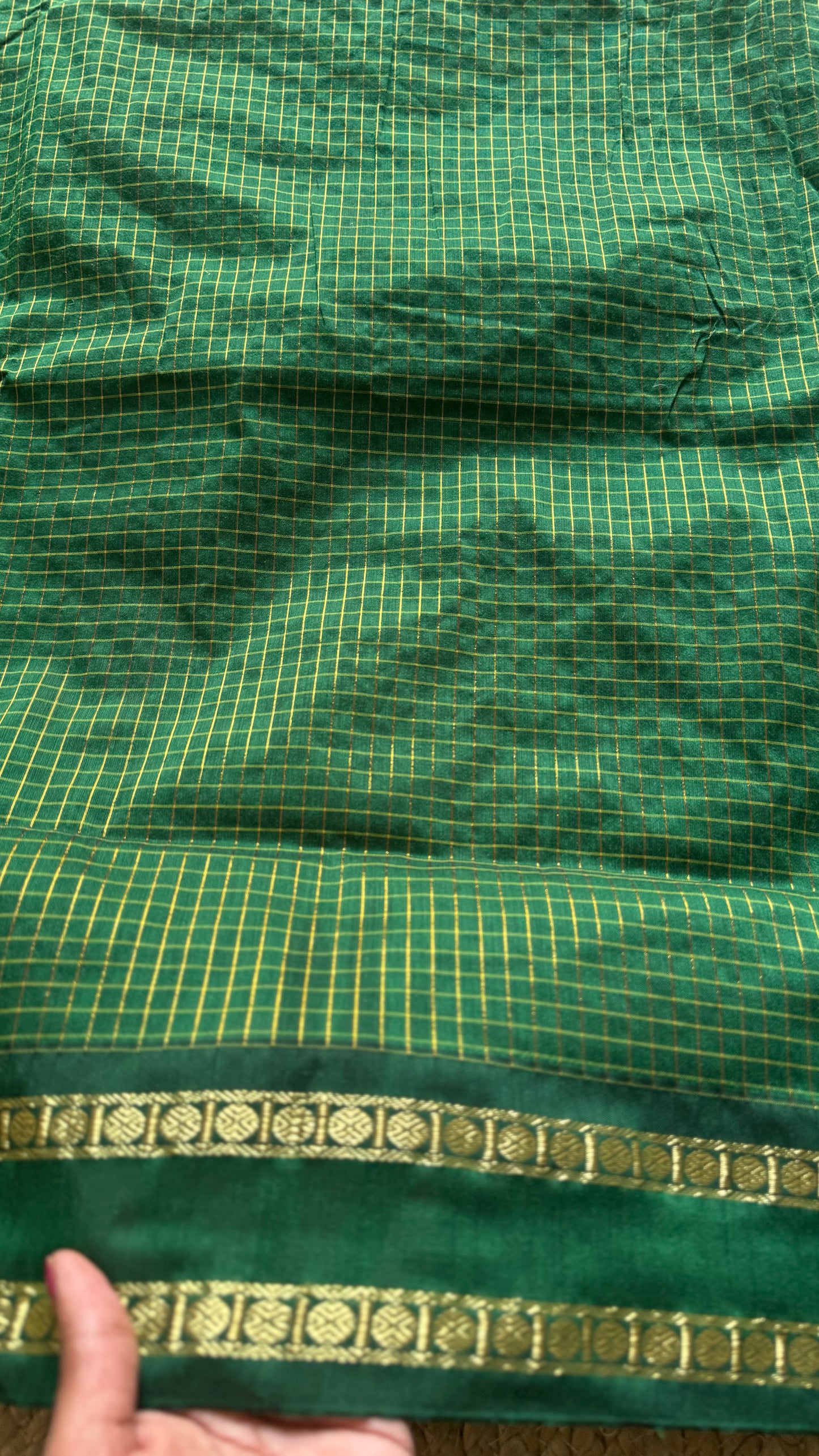 Dark green, arani checks, cotton silk - YCCOTNOCAR12