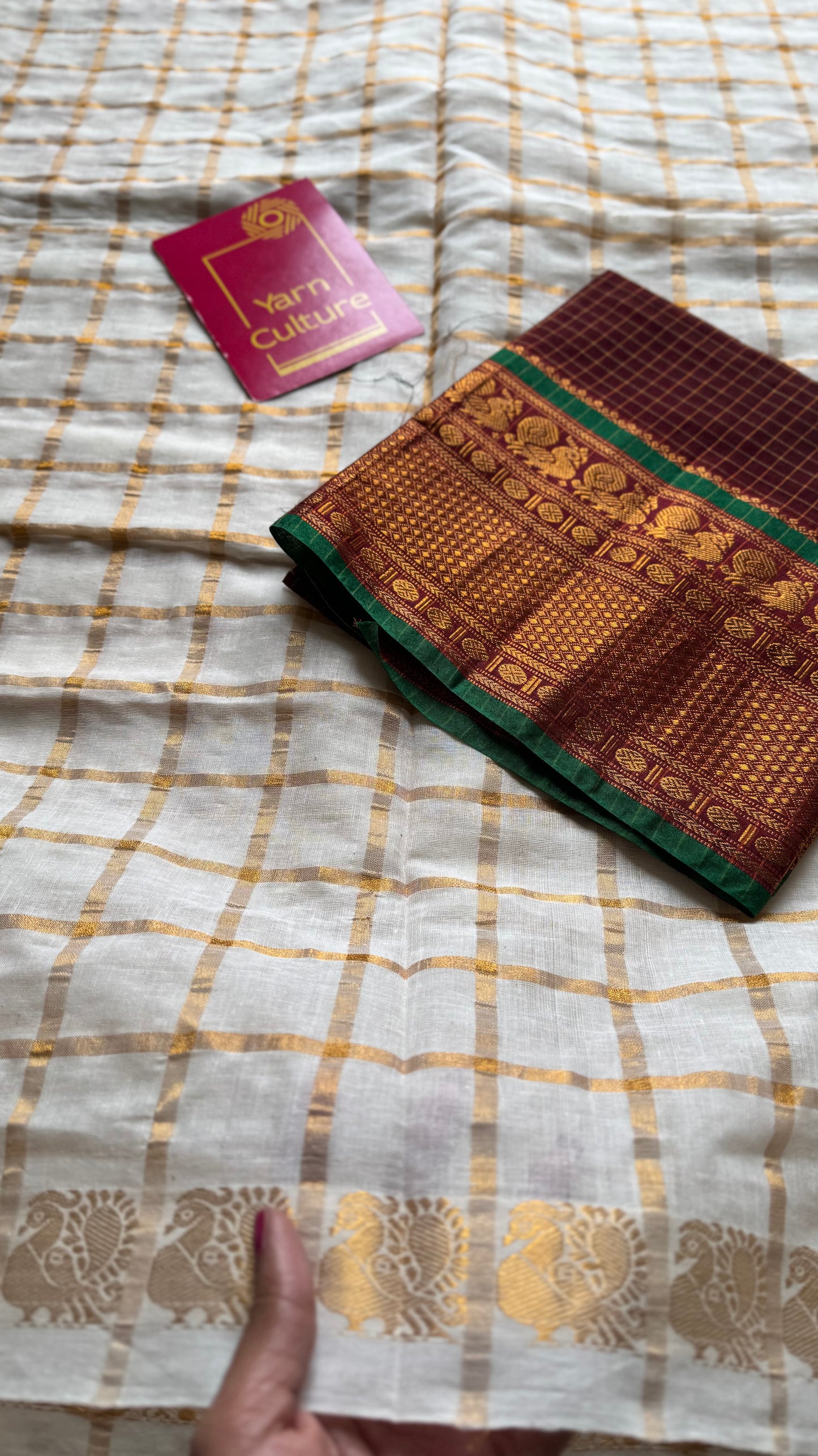 Ivory and gold, pavithra kattam checks, madurai soft cotton - YCCOTNAUS50