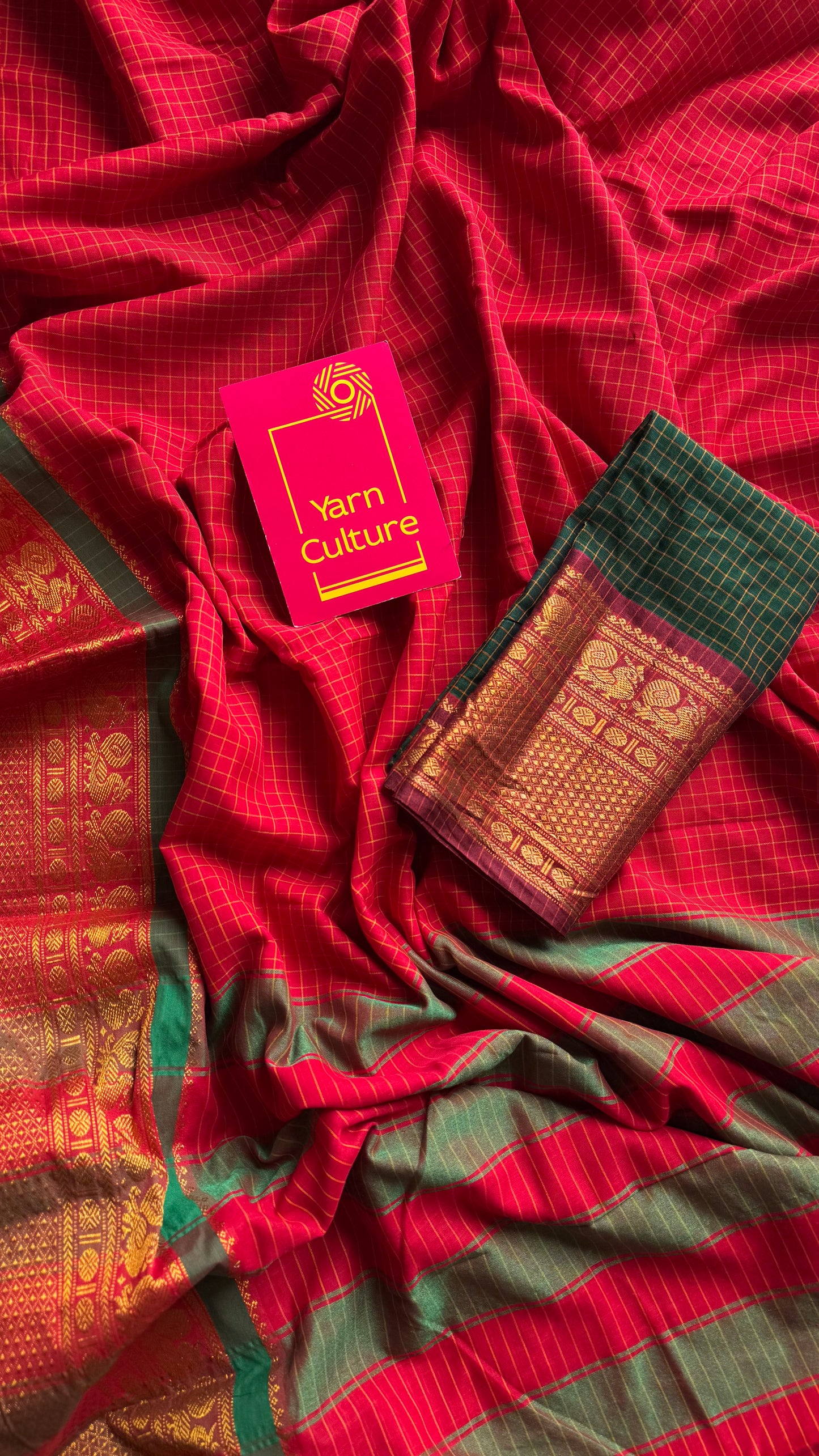 Red checks with zari border, premium narayanpet, soft cotton - YCWOTDFEBB11